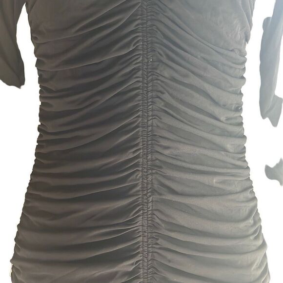 A.L.C. Black Ruched Bodycon Mini Dress Long Sleeve Halter Neck Medium $495 NWT - Picture 11 of 16